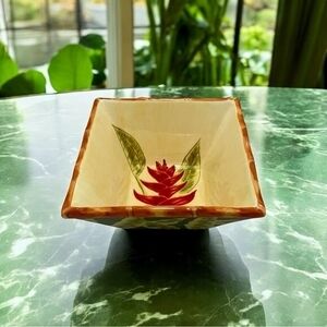 Sweet Olive Designs Jane Adams 3 PC Square Bowl Set 6 Tropical Floral Ceramic VG